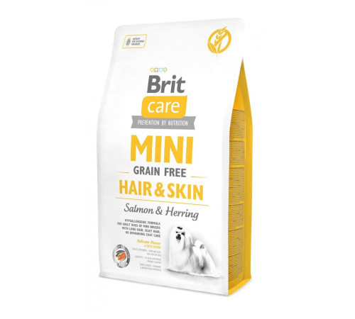 Корм сухий Brit Care Grain Free Mini Hair Skin для собак мніатюрних порід для шкіри та шерсті з лососем та оселедцем 2 кг