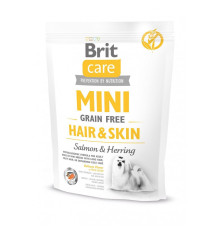 Корм сухий Brit Care Grain Free Mini Hair Skin для собак мніатюрних порід для шкіри та шерсті з лососем та оселедцем 400 г