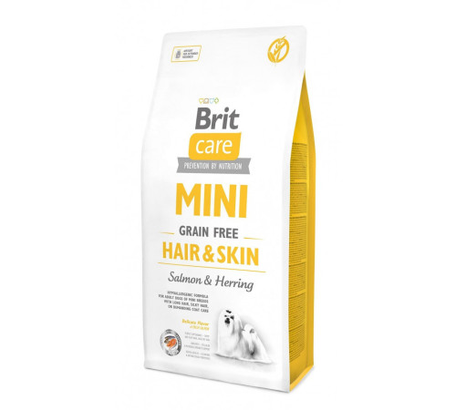 Корм сухий Brit Care Grain Free Mini Hair Skin для собак мніатюрних порід для шкіри та шерсті з лососем та оселедцем 7 кг