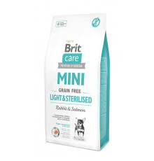 Корм сухий Brit Care Grain Free Mini Light Sterilised для дорослих собак дрібних порід з зайвою вагою або стерілізованих з кроликом та лососем 7 кг