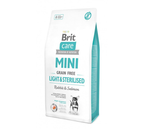 Корм сухий Brit Care Grain Free Mini Light Sterilised для дорослих собак дрібних порід з зайвою вагою або стерілізованих з кроликом та лососем 7 кг