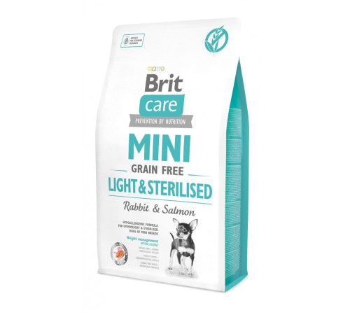 Корм сухий Brit Care Grain Free Mini Light Sterilised для дорослих собак дрібних порід з зайвою вагою або стерілізованих з кроликом та лососем 2 кг