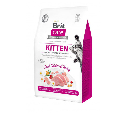 Корм сухий Brit Care Cat Grain Free Kitten Healthy Growth and Development для кошенят для здорового зростання та розвитку з куркою та індичкою 0,4 кг