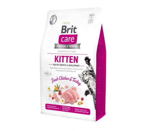 Корм сухий Brit Care Cat Grain Free Kitten Healthy Growth and Development для кошенят для здорового зростання та розвитку з куркою та індичкою 2кг