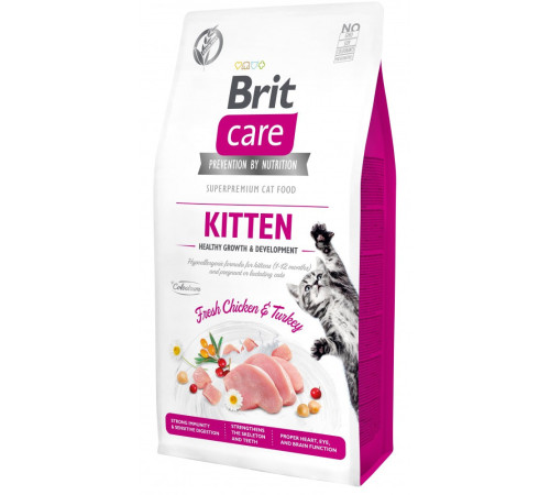 Корм сухий Brit Care Cat Grain Free Kitten Healthy Growth and Development для кошенят для здорового зростання та розвитку з куркою та індичкою 7кг