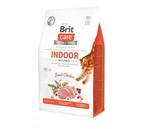 Корм сухий Brit Care Cat Grain Free Indoor Anti-stress для дорослих домашніх котів гіпоалергенний з куркою 400 г