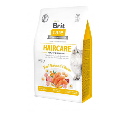 Корм сухий Brit Care Cat Grain Free Haircare Healthy and Shiny Coat для котів догляд за шкірою і шерстю лосось та курка 400 г