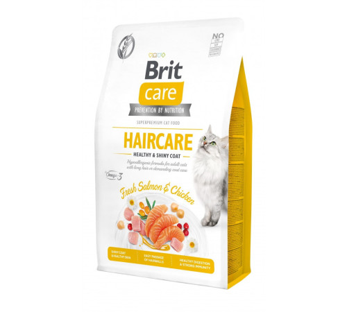 Корм сухий Brit Care Cat Grain Free Haircare Healthy and Shiny Coat для котів догляд за шкірою і шерстю лосось та курка 2кг