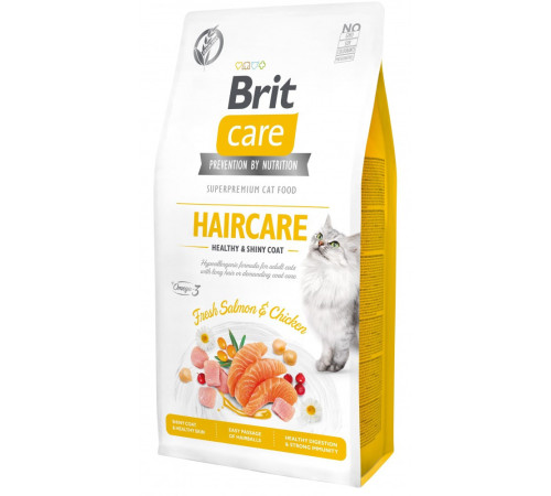 Корм сухий Brit Care Cat Grain Free Haircare Healthy and Shiny Coat для котів догляд за шкірою і шерстю лосось та курка 7кг