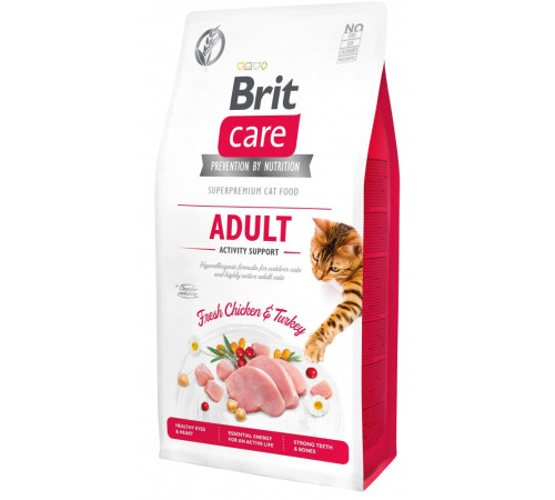 Корм сухий Brit Care Cat Grain Free Adult Activity Support для вуличних та дорослих котів філе індички та курки 7кг