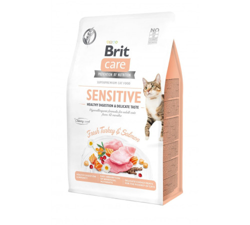Корм сухий Brit Care Cat Grain Free Sensitive HDigestion Delicate Taste для котів з чутливим травленням індичка та лосось 0,4кг