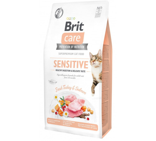 Корм сухий Brit Care Cat Grain Free Sensitive HDigestion Delicate Taste для котів з чутливим травленням індичка та лосось 7кг