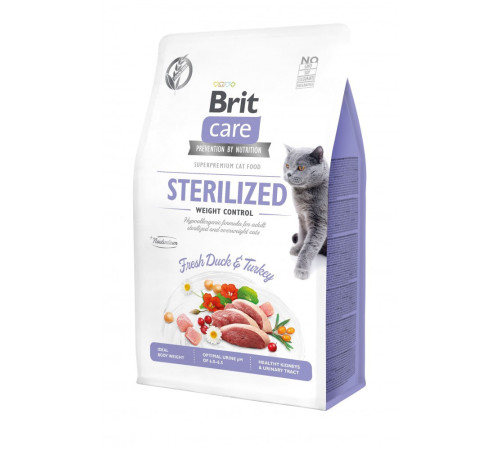 Корм сухий Brit Care Cat Grain Free Sterilized Weight Control для стерилізованих котів з надмірною вагою качка та індичка 2кг