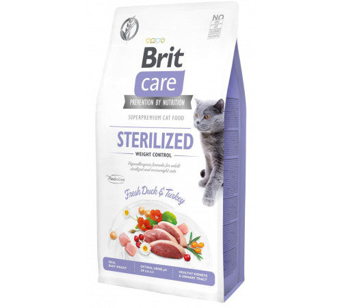 Корм сухий Brit Care Cat Grain Free Sterilized Weight Control для стерилізованих котів з надмірною вагою качка та індичка 7кг