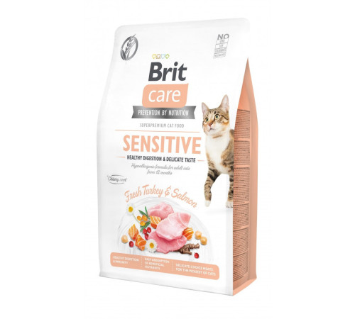 Корм сухий Brit Care Cat Grain Free Sensitive HDigestion Delicate Taste для котів з чутливим травленням індичка та лосось 2кг